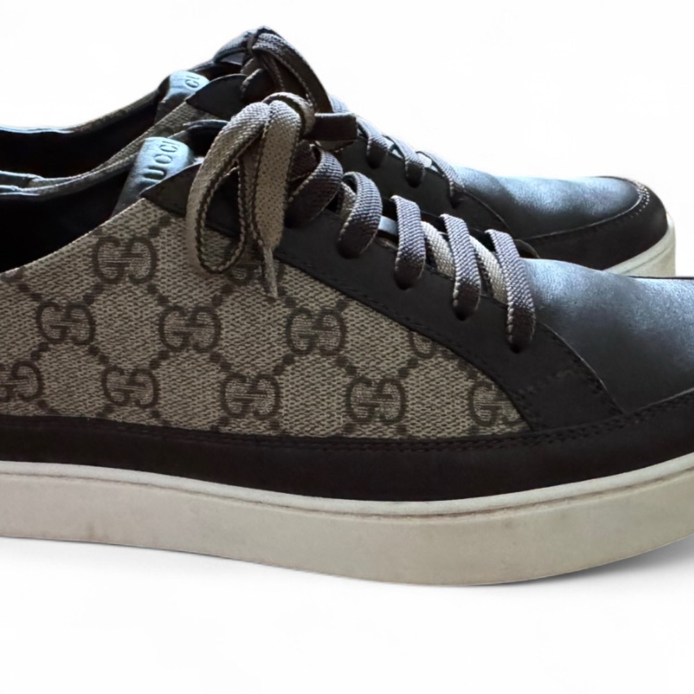 Gucci Brown Monogram Sneakers with Leather Accents